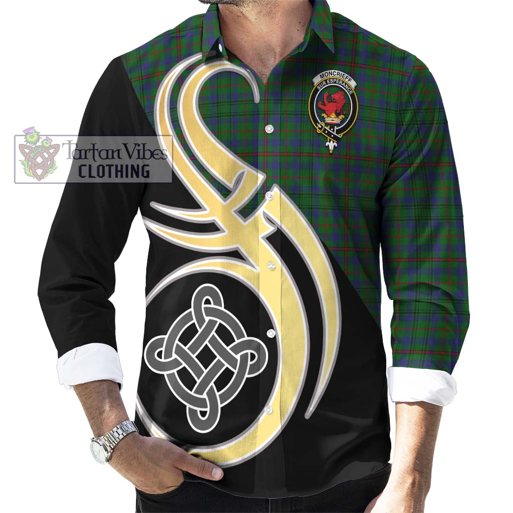 Moncrieff of Atholl Tartan Long Sleeve Button Shirt with Family Crest and Celtic Symbol Style - Tartan Vibes Clothing