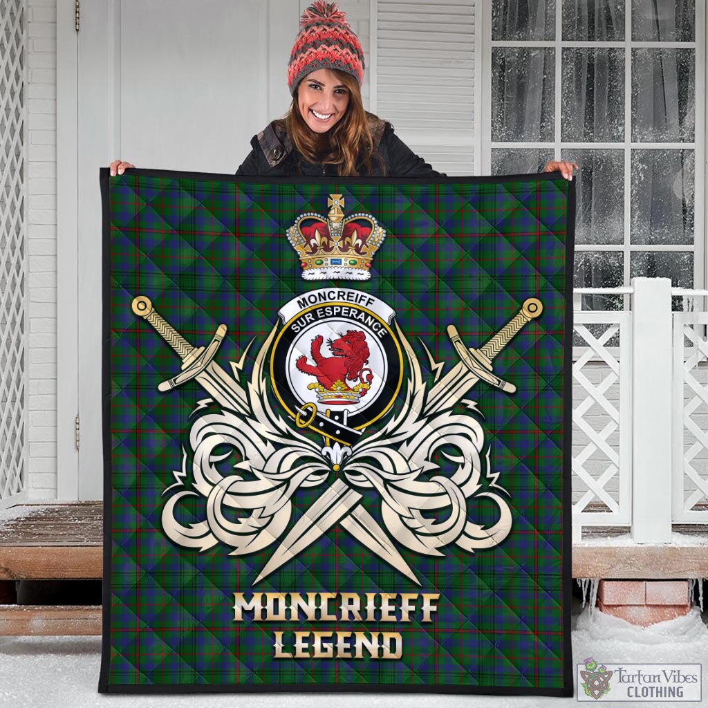 Tartan Vibes Clothing Moncrieff of Atholl Tartan Quilt with Clan Crest and the Golden Sword of Courageous Legacy