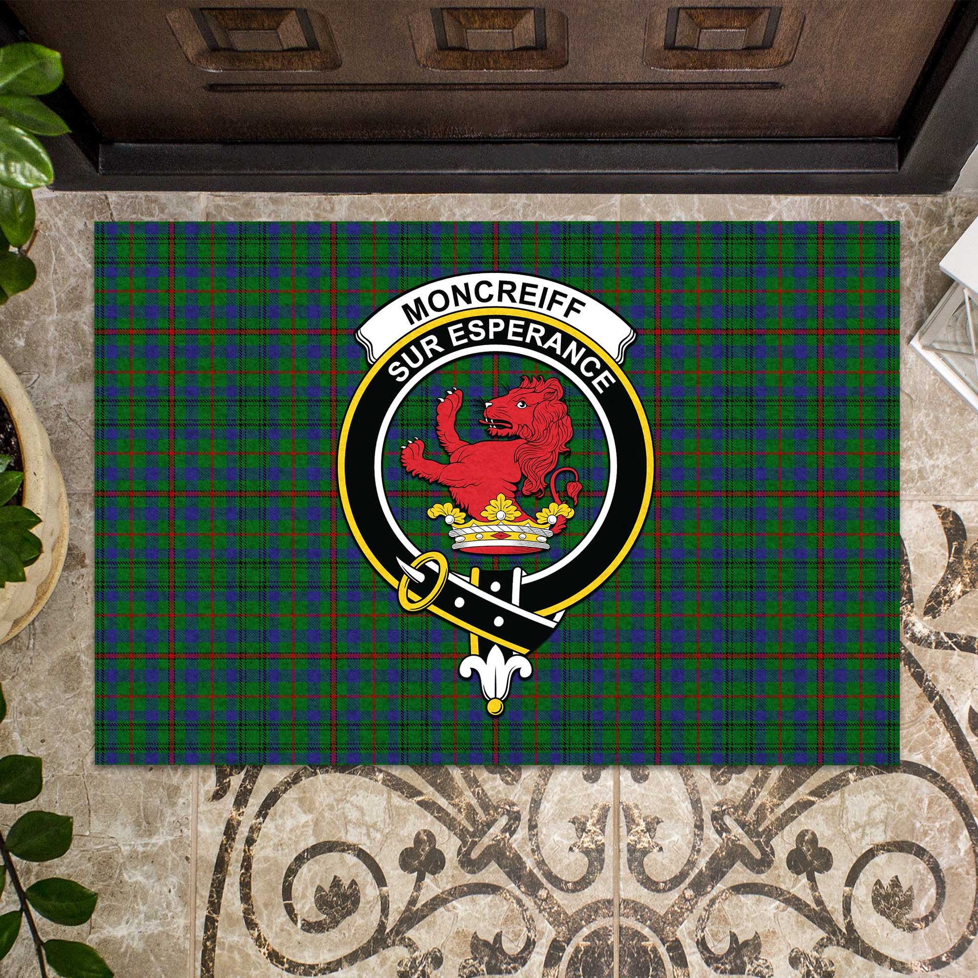 Moncrieff of Atholl Tartan Door Mat with Family Crest - Tartanvibesclothing