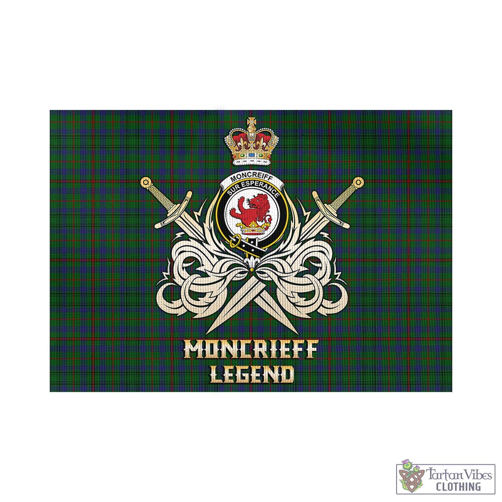 Tartan Vibes Clothing Moncrieff of Atholl Tartan Flag with Clan Crest and the Golden Sword of Courageous Legacy