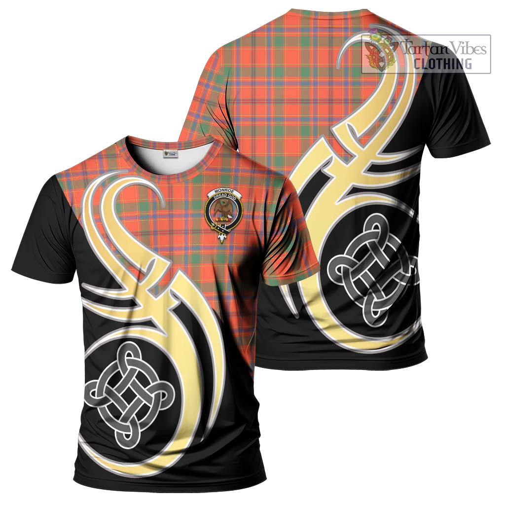 Tartan Vibes Clothing Monroe Ancient Tartan T-Shirt with Family Crest and Celtic Symbol Style