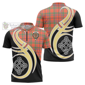 Monroe Ancient Tartan Zipper Polo Shirt with Family Crest and Celtic Symbol Style