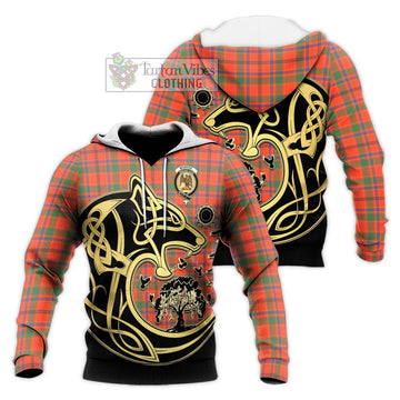 Monroe Ancient Tartan Knitted Hoodie with Family Crest Celtic Wolf Style