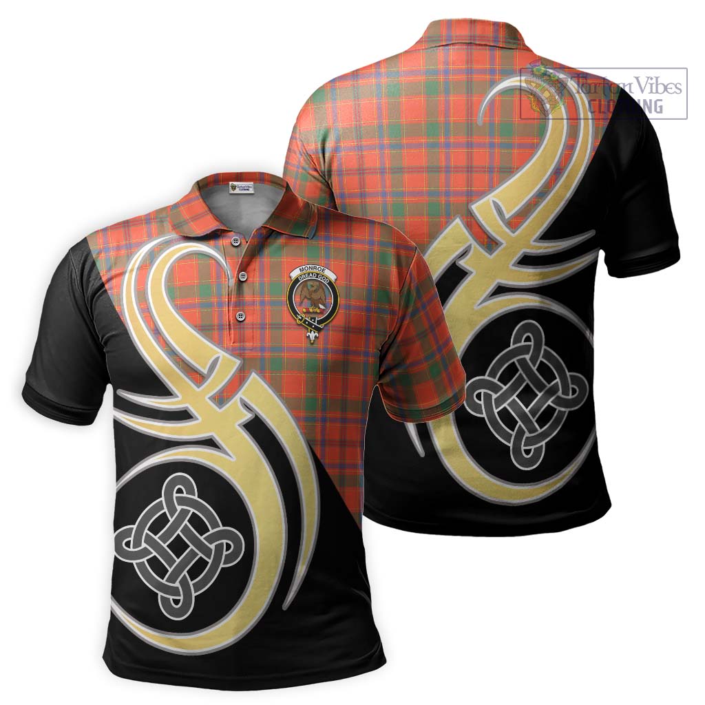 Tartan Vibes Clothing Monroe Ancient Tartan Polo Shirt with Family Crest and Celtic Symbol Style