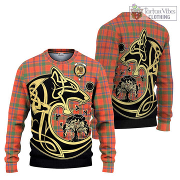 Monroe Ancient Tartan Ugly Sweater with Family Crest Celtic Wolf Style