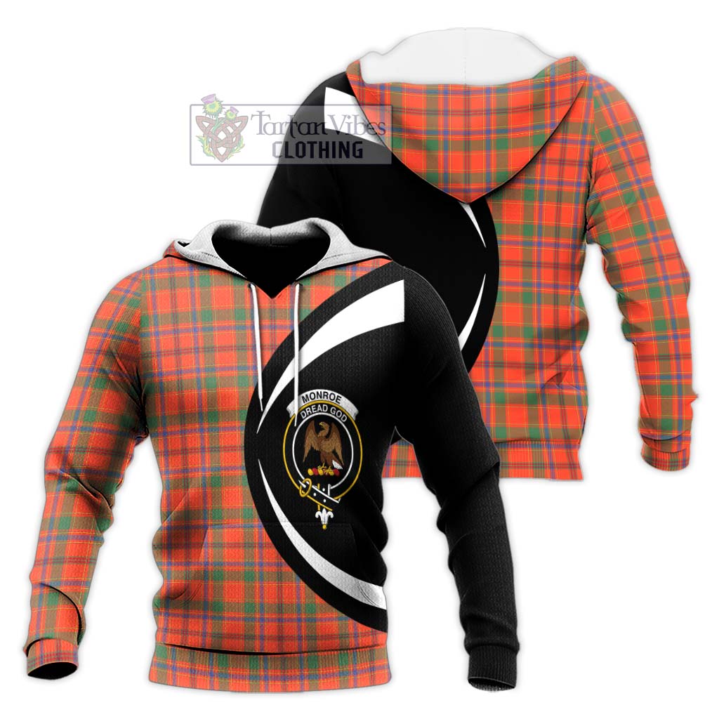 Monroe Ancient Tartan Knitted Hoodie with Family Crest Circle Style Unisex Knitted Pullover Hoodie - Tartan Vibes Clothing