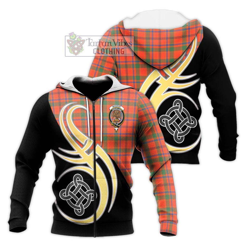 Monroe Ancient Tartan Knitted Hoodie with Family Crest and Celtic Symbol Style Unisex Knitted Zip Hoodie - Tartan Vibes Clothing