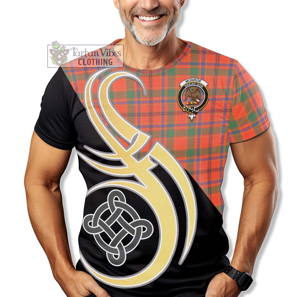 Tartan Vibes Clothing Monroe Ancient Tartan T-Shirt with Family Crest and Celtic Symbol Style