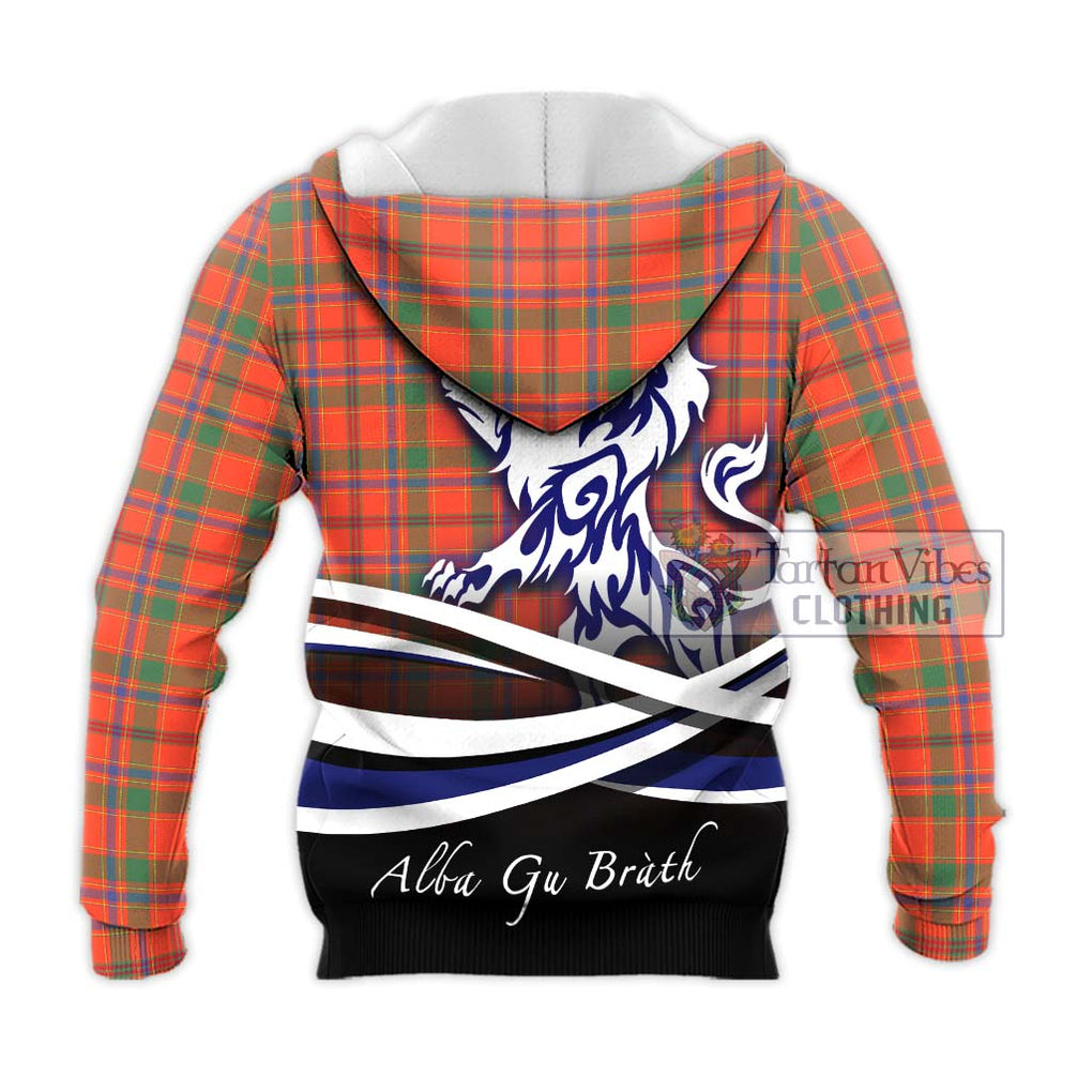 Monroe Ancient Tartan Knitted Hoodie with Alba Gu Brath Regal Lion Emblem - Tartanvibesclothing Shop