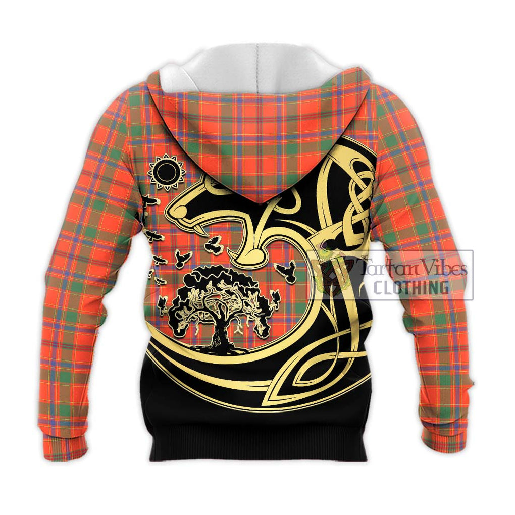 Monroe Ancient Tartan Knitted Hoodie with Family Crest Celtic Wolf Style - Tartan Vibes Clothing