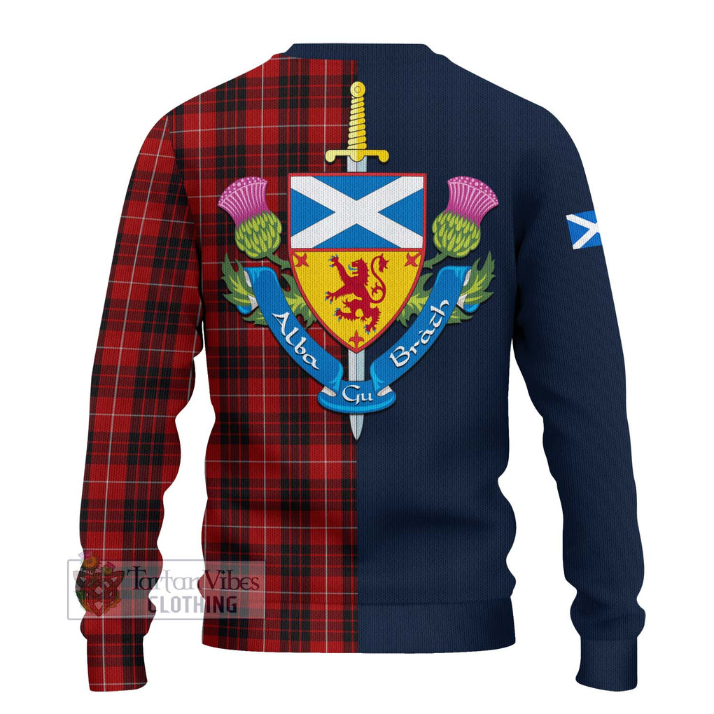 Tartan Vibes Clothing Monroe Black and Red Tartan Knitted Sweater with Scottish Lion Royal Arm Half Style