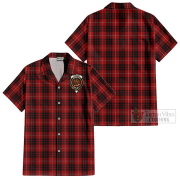 Monroe Black and Red Tartan Cotton Hawaiian Shirt with Family Crest