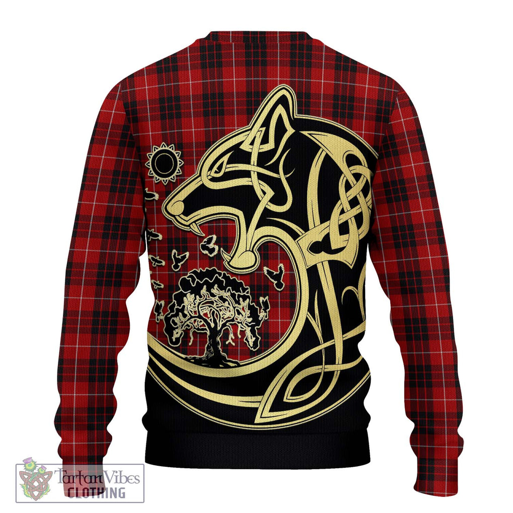 Monroe Black and Red Tartan Knitted Sweater with Family Crest Celtic Wolf Style - Tartan Vibes Clothing