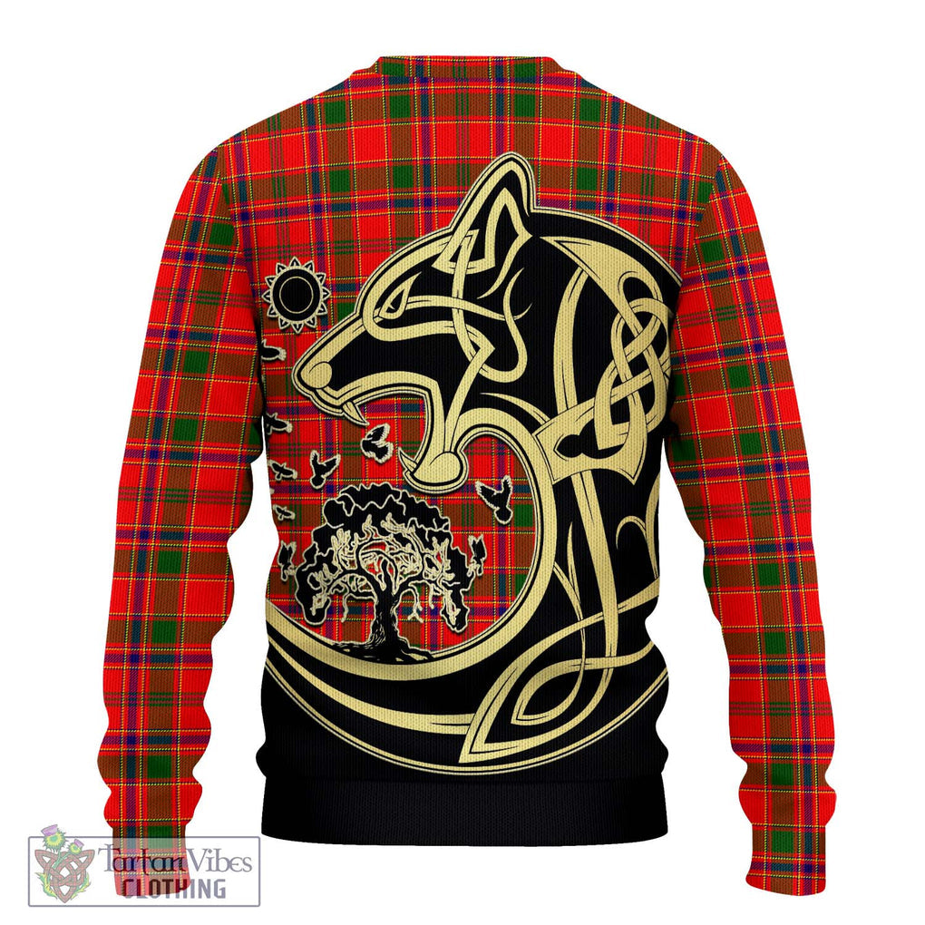 Monroe Modern Tartan Knitted Sweater with Family Crest Celtic Wolf Style - Tartan Vibes Clothing