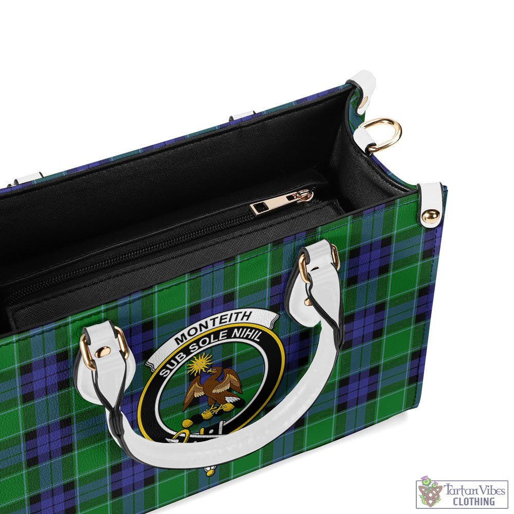 Tartan Vibes Clothing Monteith Tartan Luxury Leather Handbags with Family Crest