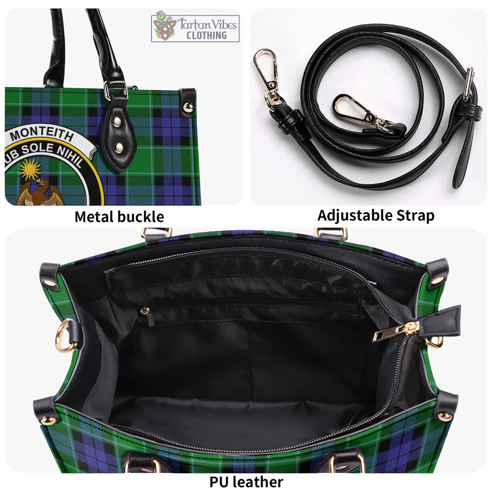 Tartan Vibes Clothing Monteith Tartan Luxury Leather Handbags with Family Crest