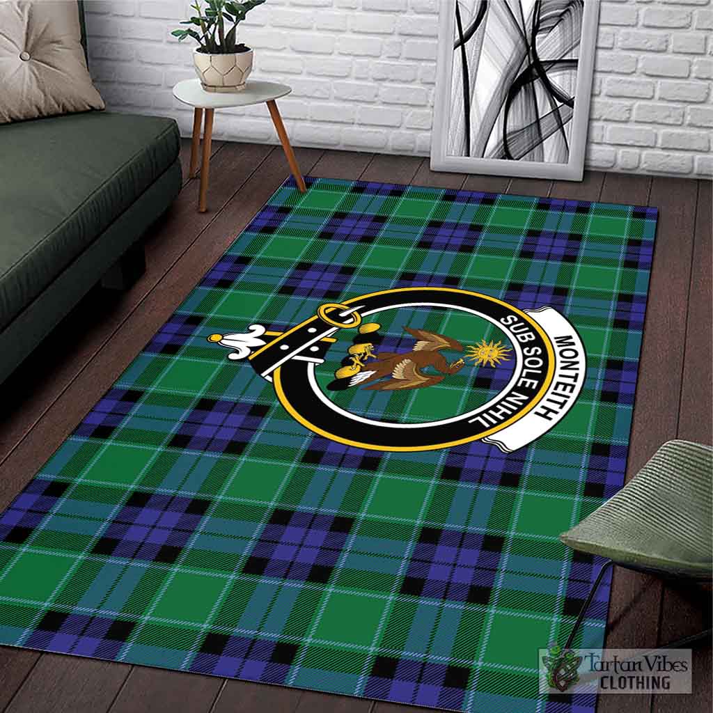 Tartan Vibes Clothing Monteith Tartan Area Rug with Family Crest