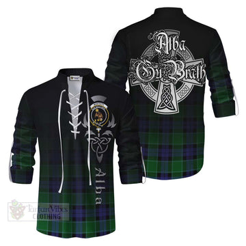 Monteith Tartan Ghillie Kilt Shirt Featuring Alba Gu Brath Family Crest Celtic Inspired Men - Tartan Vibes Clothing