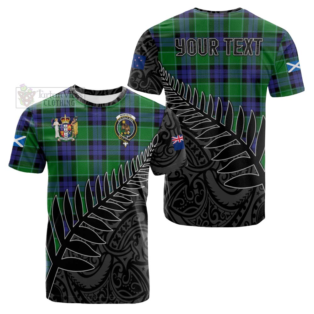 Monteith Crest Tartan Cotton T-shirt with New Zealand Silver Fern Half Style Kid's Shirt - Tartan Vibes Clothing