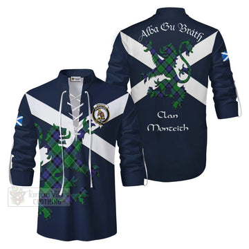 Monteith Tartan Lion Rampant Ghillie Kilt Shirt Proudly Display Your Heritage with Alba Gu Brath and Clan Name Men - Tartan Vibes Clothing