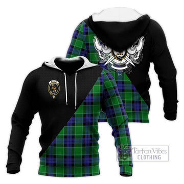 Monteith Tartan Knitted Hoodie with Family Crest and Military Logo Style