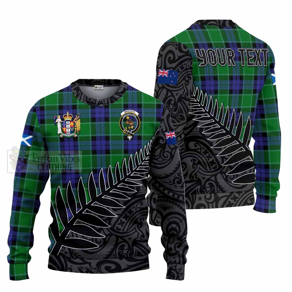 Tartan Vibes Clothing Monteith Crest Tartan Knitted Sweater with New Zealand Silver Fern Half Style