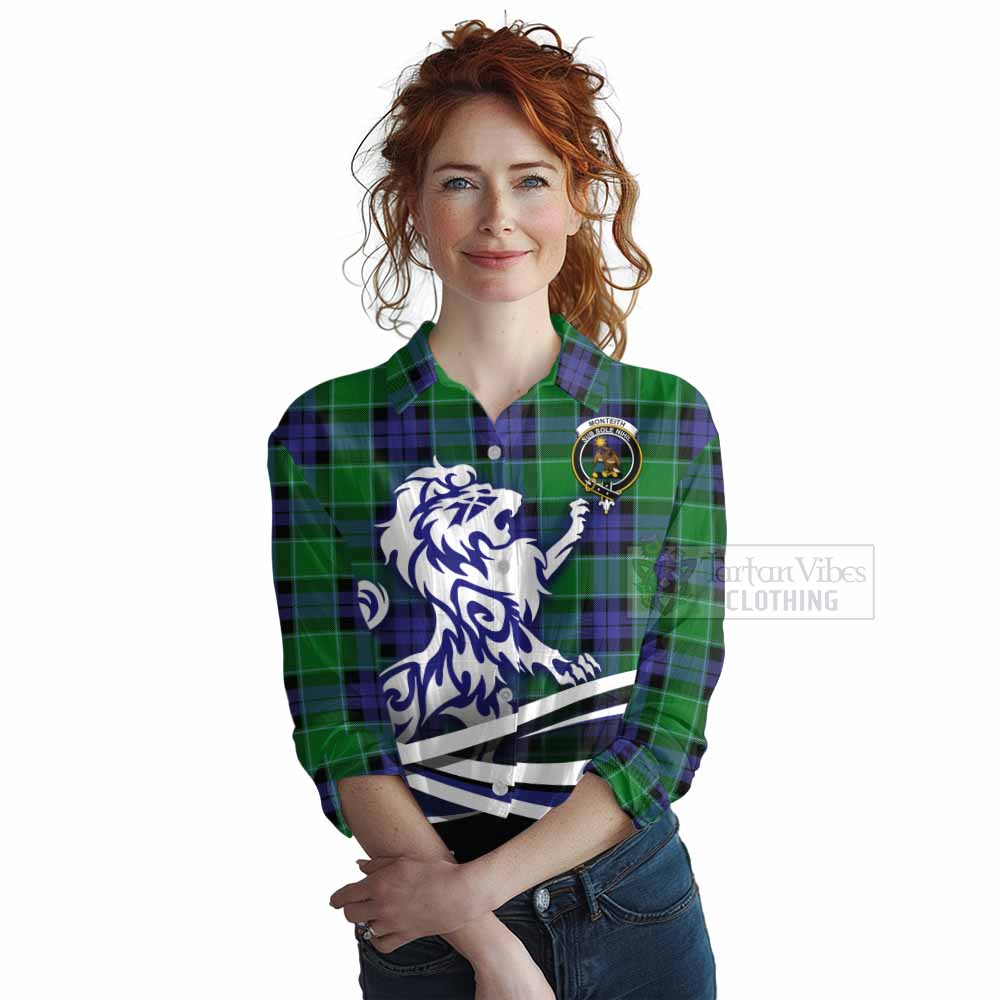 Monteith Tartan Women's Casual Shirt with Alba Gu Brath Regal Lion Emblem Female - Tartan Vibes Clothing