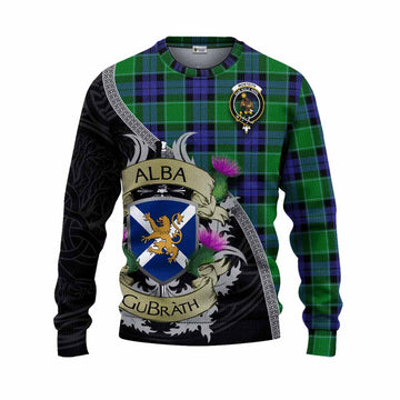 Monteith Tartan Family Crest Knitted Sweater Lion Rampant Royal Thistle Shield Celtic Inspired Unisex - Tartan Vibes Clothing