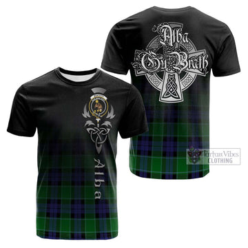 Monteith Tartan Cotton T-shirt Featuring Alba Gu Brath Family Crest Celtic Inspired