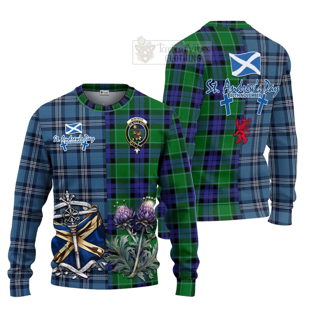 Tartan Vibes Clothing Monteith Tartan Knitted Sweater Happy St. Andrew's Day Half Tartan Style