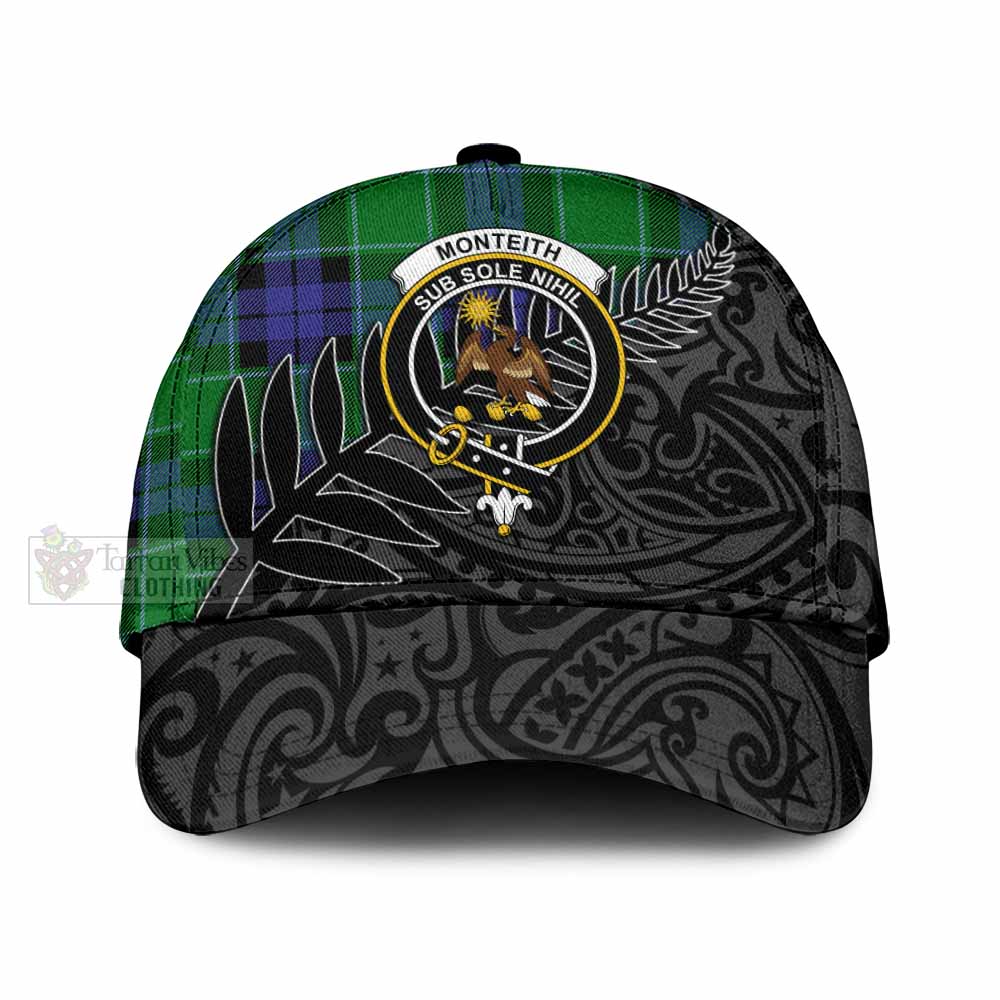 Tartan Vibes Clothing Monteith Tartan Classic Cap with New Zealand Silver Fern Half Style