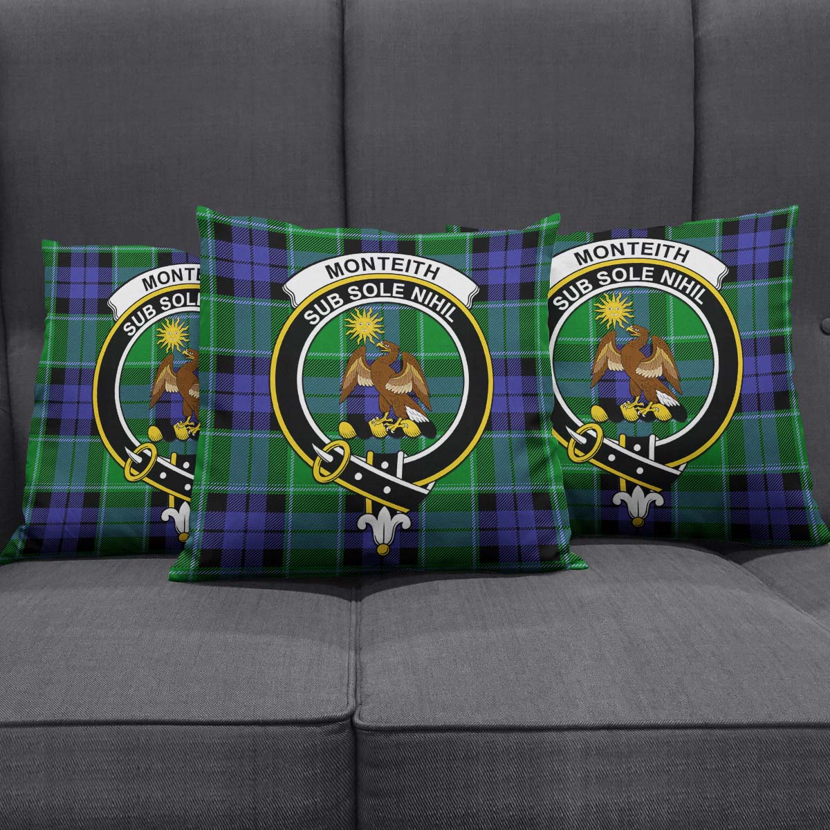 Monteith Tartan Pillow Cover with Family Crest Square Pillow Cover - Tartanvibesclothing