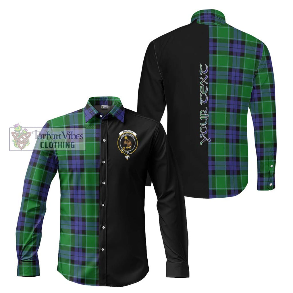 Monteith Tartan Long Sleeve Button Shirt with Family Crest and Half Of Me Style Men's Shirt S - Tartanvibesclothing Shop