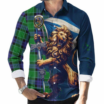 Monteith Tartan Family Crest Long Sleeve Button Shirt with Scottish Majestic Lion