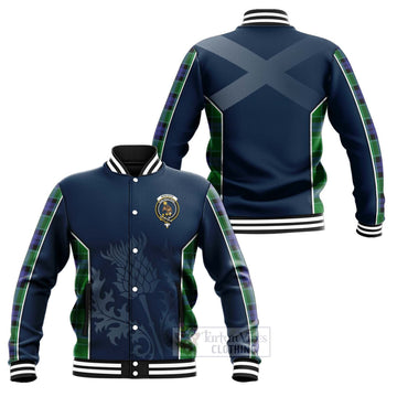 Monteith Tartan Baseball Jacket with Family Crest and Scottish Thistle Vibes Sport Style Unisex - Tartan Vibes Clothing