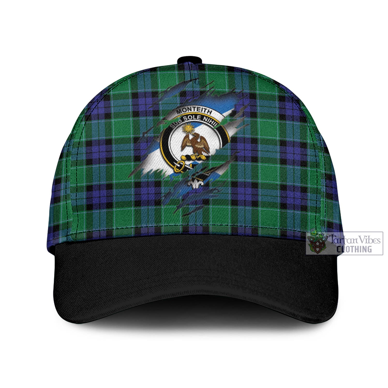 Tartan Vibes Clothing Monteith Tartan Classic Cap with Family Crest In Me Style