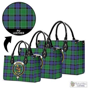 Monteith Tartan Luxury Leather Handbags with Family Crest