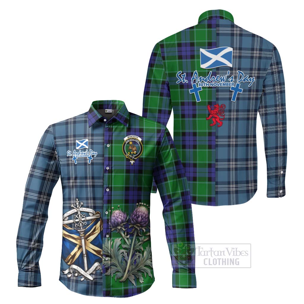 Tartan Vibes Clothing Monteith Tartan Long Sleeve Button Shirt Happy St. Andrew's Day Half Tartan Style