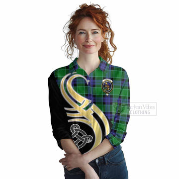 Monteith Tartan Women's Casual Shirt with Family Crest and Celtic Symbol Style Female - Tartan Vibes Clothing