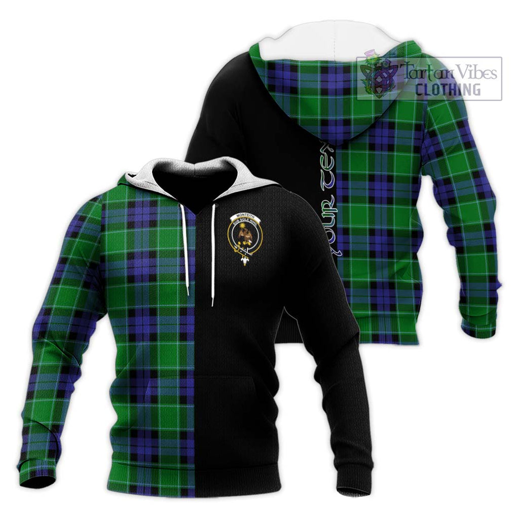 Monteith Tartan Knitted Hoodie with Family Crest and Half Of Me Style Unisex Knitted Pullover Hoodie - Tartanvibesclothing Shop