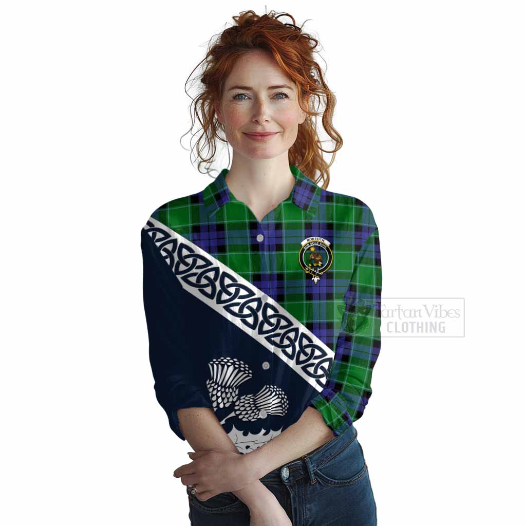 Tartan Vibes Clothing Monteith Tartan Women's Casual Shirt Featuring Thistle and Scotland Map