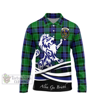 Monteith Tartan Long Sleeve Polo Shirt with Alba Gu Brath Regal Lion Emblem Unisex - Tartan Vibes Clothing