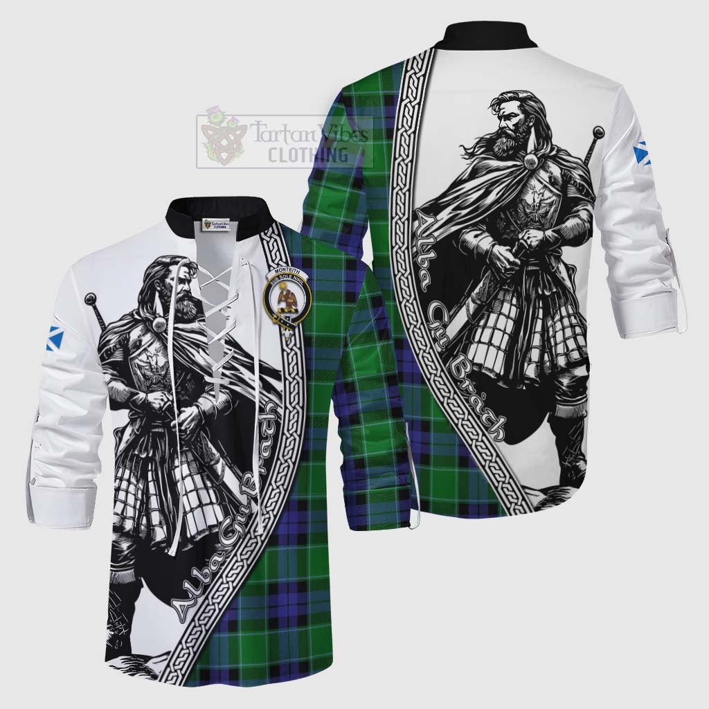 Monteith Tartan Clan Crest Ghillie Kilt Shirt with Highlander Warrior Celtic Style Men - Tartan Vibes Clothing