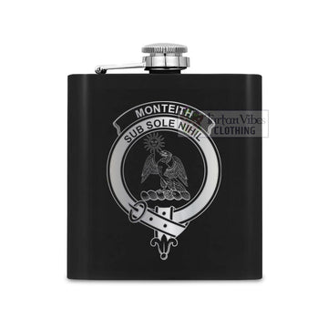 Monteith Crest Hip Flask Set 7oz Black Stainless Steel with A Gift Box One Size 7oz - 2D-tartanvibesclothing