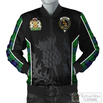 Monteith Tartan Bomber Jacket with Family Crest and Scottish Thistle Vibes Sport Style