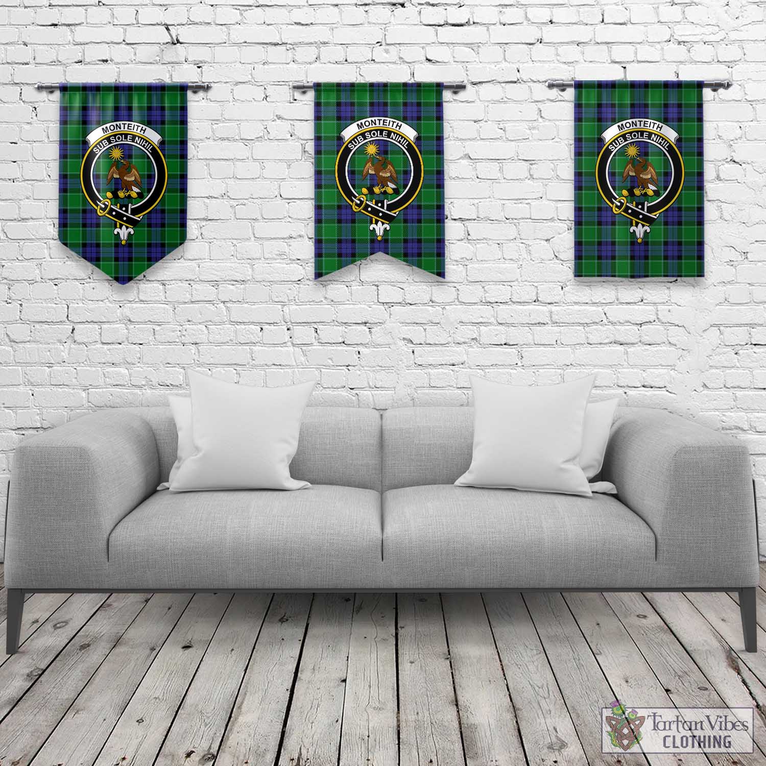 Tartan Vibes Clothing Monteith Tartan Gonfalon, Tartan Banner with Family Crest