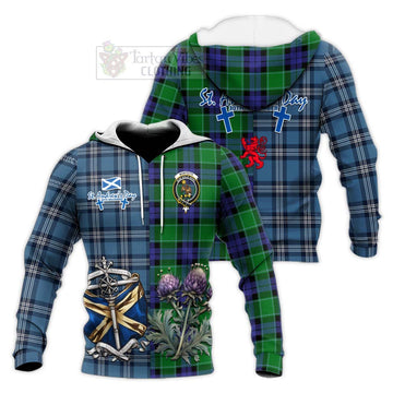 Monteith Tartan Knitted Hoodie Happy St. Andrew's Day Half Tartan Style