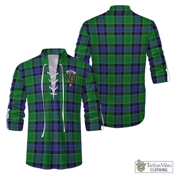 Monteith Tartan Men's Scottish Traditional Jacobite Ghillie Kilt Shirt with Family Crest