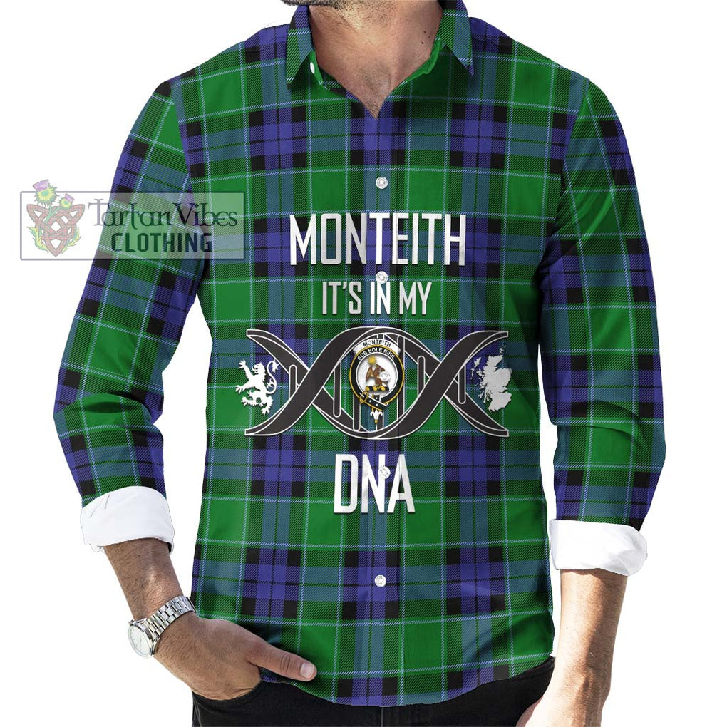 Monteith Tartan Long Sleeve Button Shirt with Family Crest DNA In Me Style Men's Shirt S - Tartanvibesclothing Shop