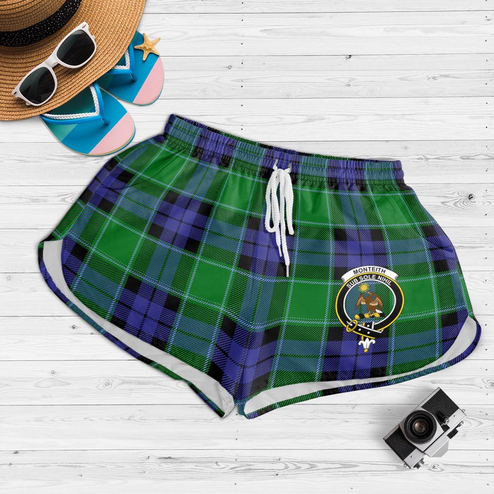 Monteith Tartan Womens Shorts with Family Crest 4XL - Tartan Vibes Clothing